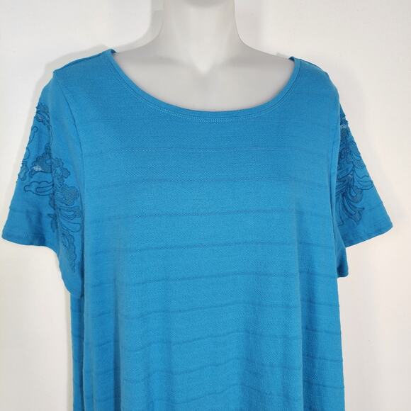 Soft Surroundings Top Large Ventana Tee Short Sleeve Embroidered Mesh Cut Out - Picture 3 of 10
